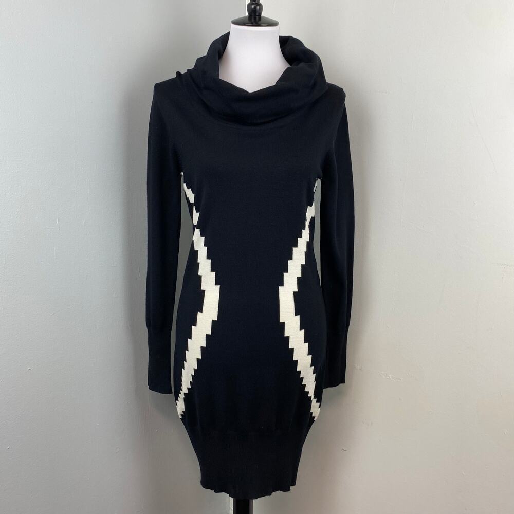 São Paulo Black Flattering Cowl Neck Knit Sweater Sheath Dress Size 8